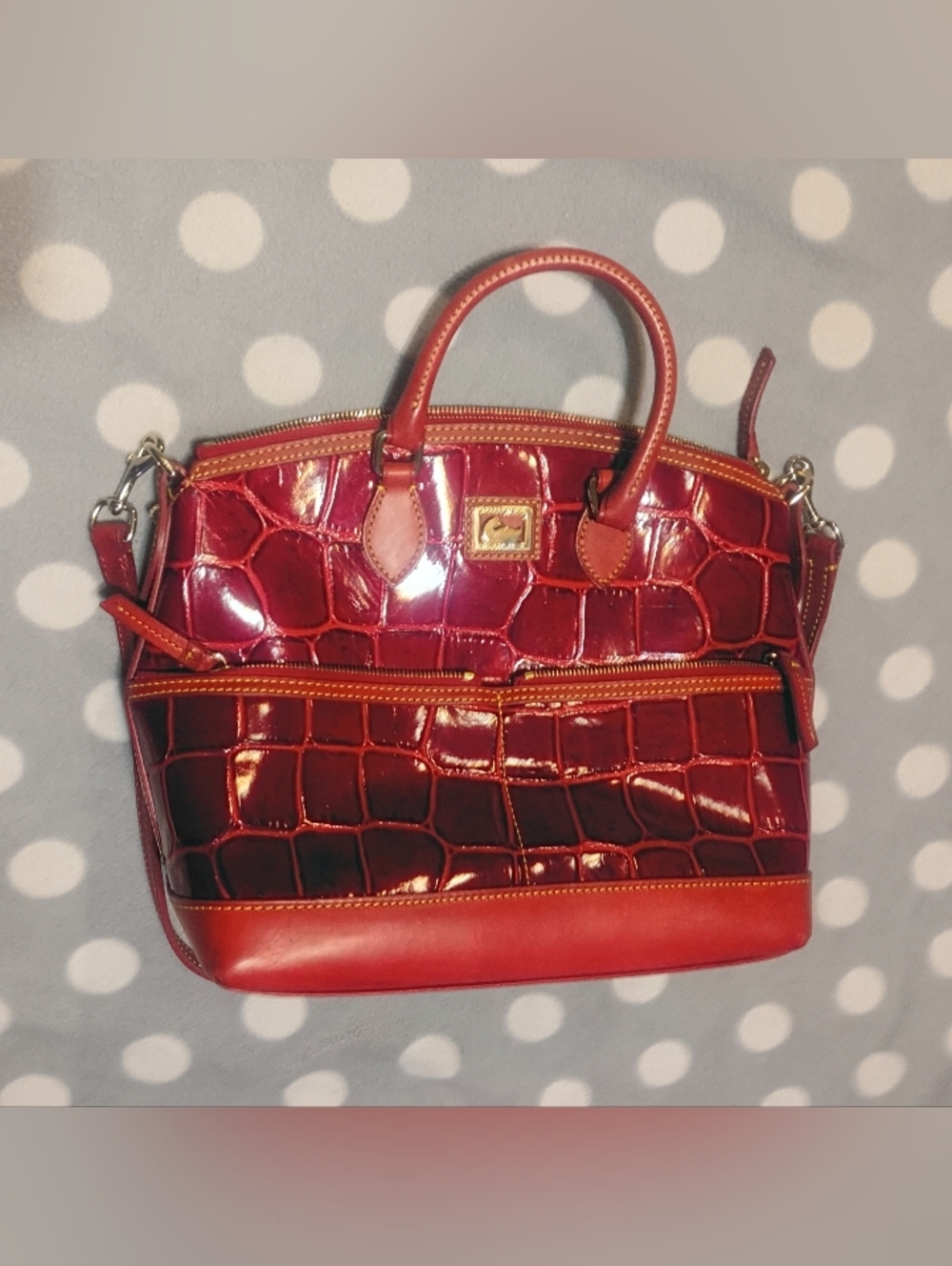 Dooney And Bourke Red Croc-Embossed Leather Satchel Handbag